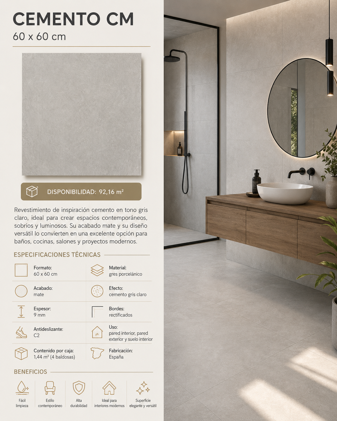 AZULEJO CEMENTO CM 60X60 PORCELANICO (VENTA POR CAJA)