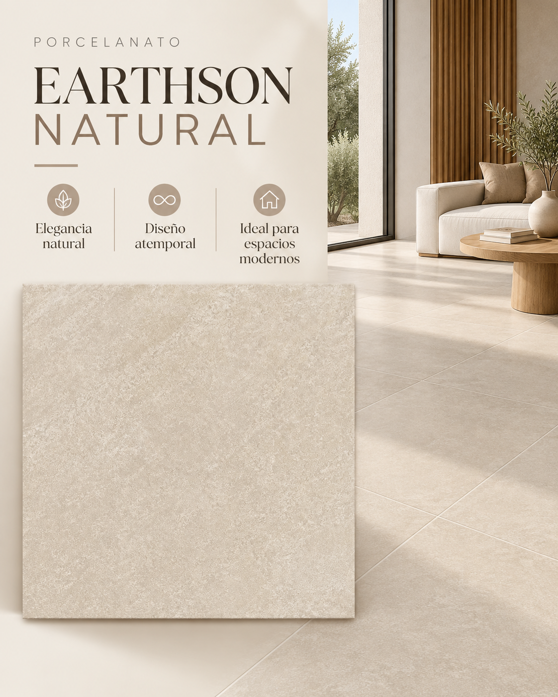 AZULEJO EARTHSON NATURAL 60X60 PORCELANICO(POR CAJA)